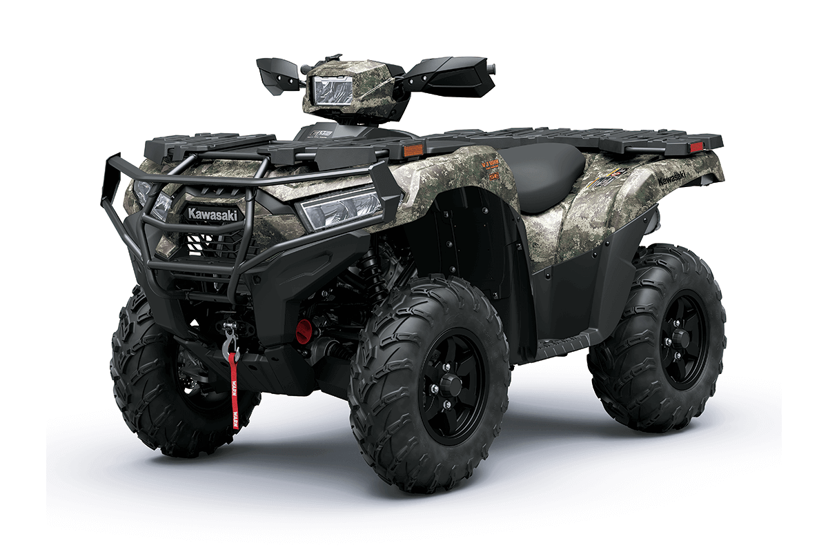 2026 Kawasaki Brute Force 750 SE EPS Camo TrueTimber Strata sol ön üç çeyrek görünüm