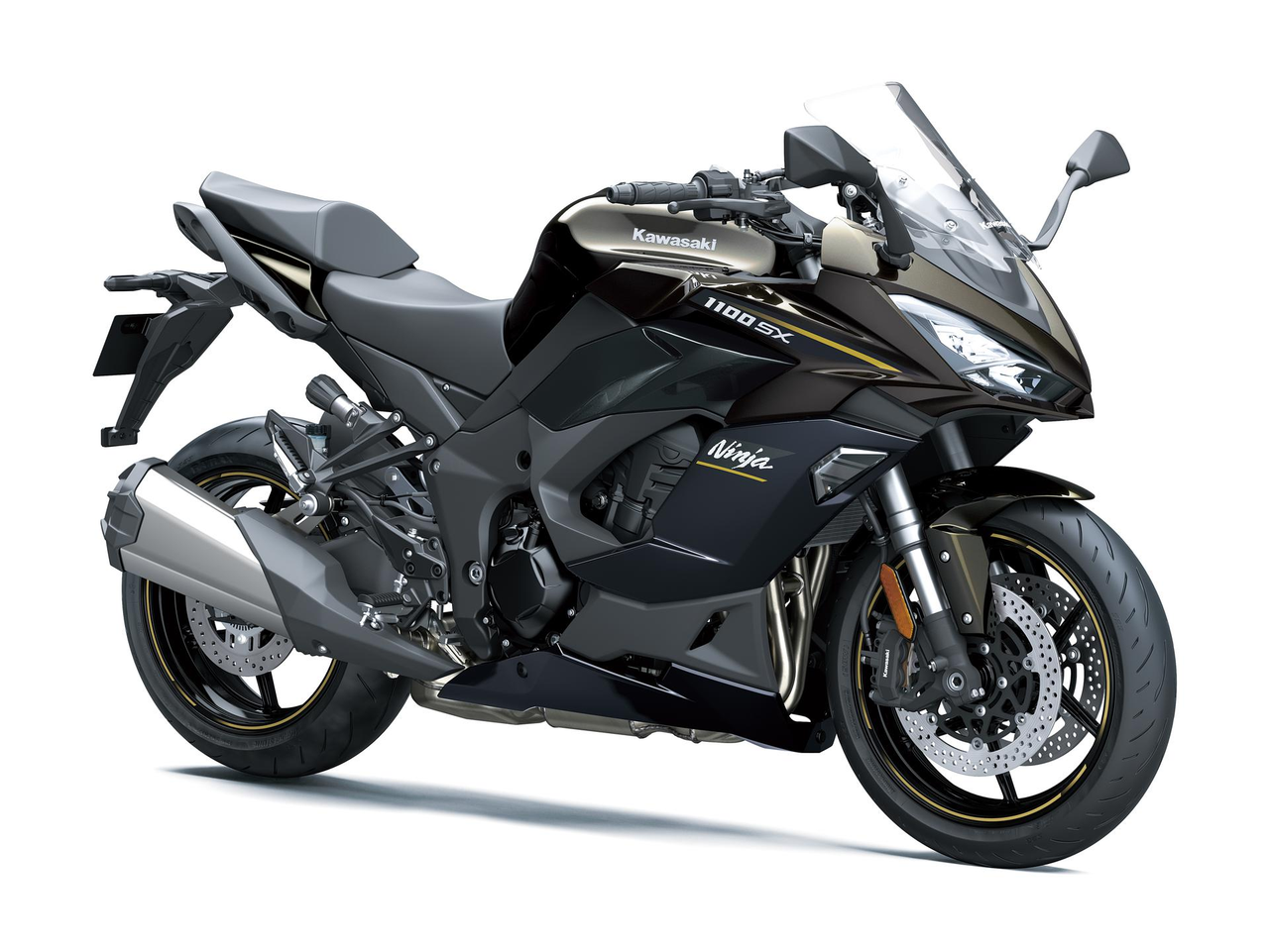 2026 Kawasaki Ninja 1100SX Metallic Brilliant Golden Black sağ ön üç çeyrek görünüm