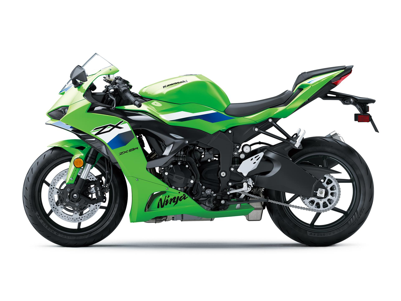 2026 Kawasaki Ninja ZX-6R Lime Green ve Blue sol yan görünüm