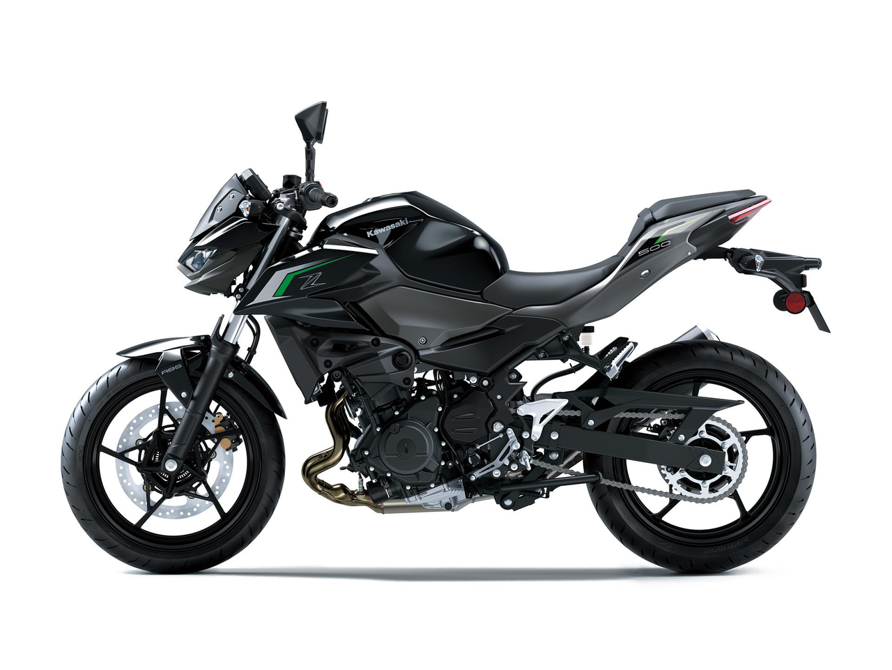2025 Kawasaki Z500 Metallic Spark Black ve Metallic Matte Graphenesteel Grey sol yan görünüm
