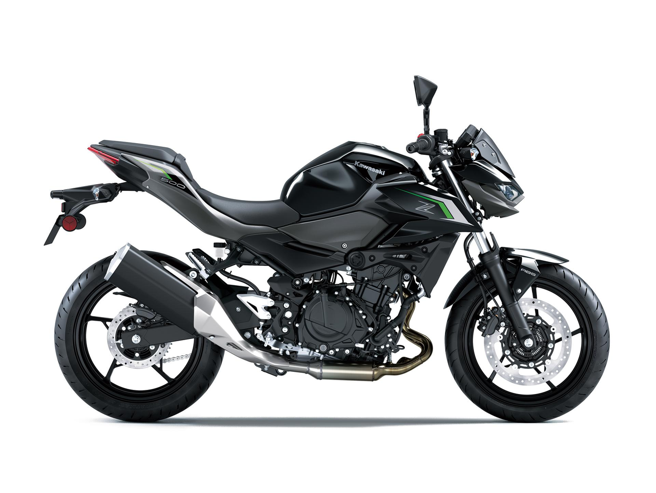 2025 Kawasaki Z500 Metallic Spark Black ve Metallic Matte Graphenesteel Grey sağ yan görünüm