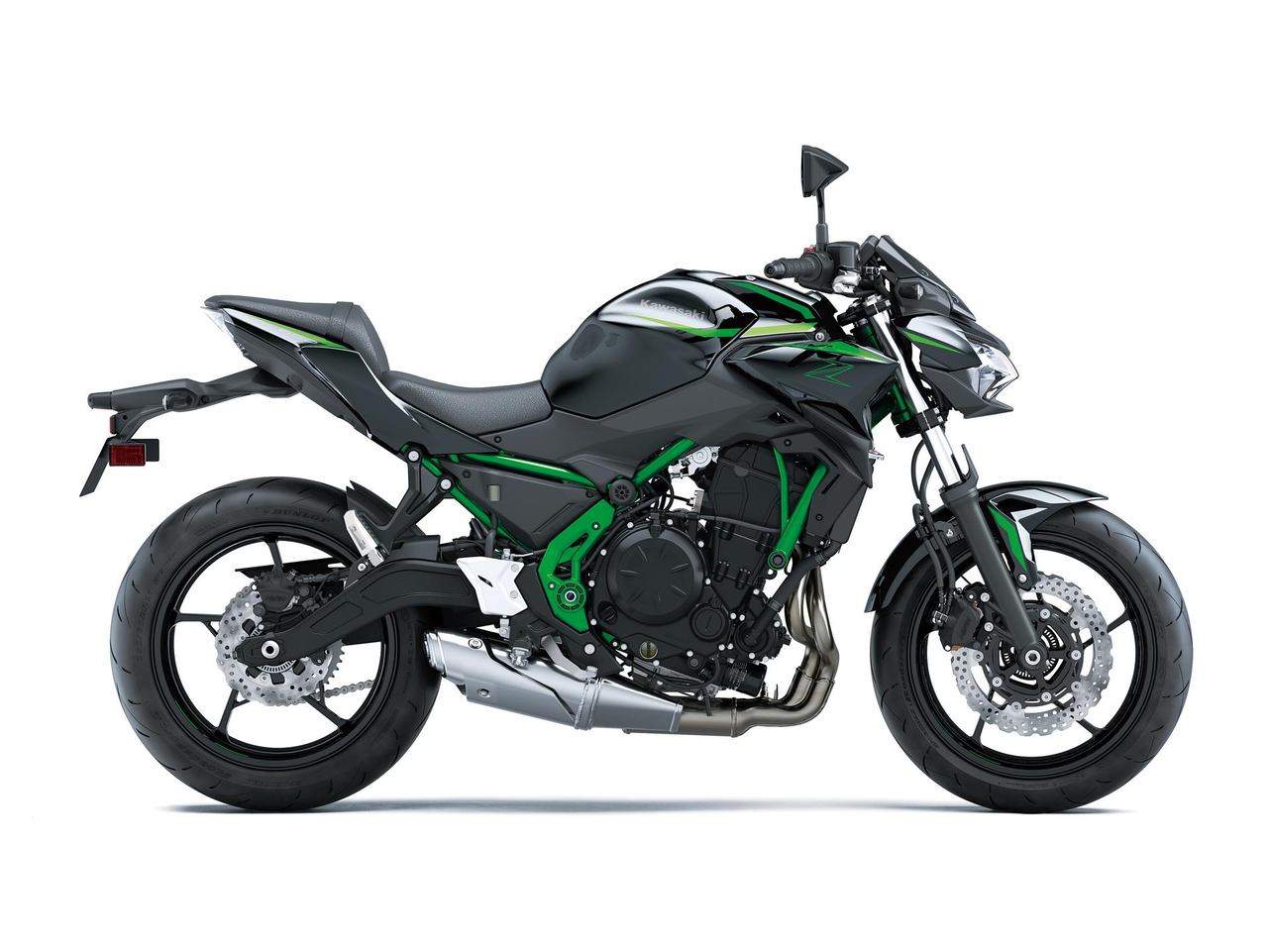 2025 Kawasaki Z650 Lime Green ve Metallic Spark Black sağ yan görünüm