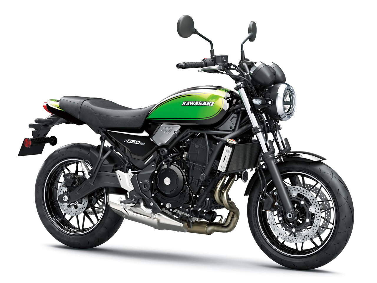 2025 Kawasaki Z650RS Ebony ve Lime Green sağ ön üç çeyrek görünüm
